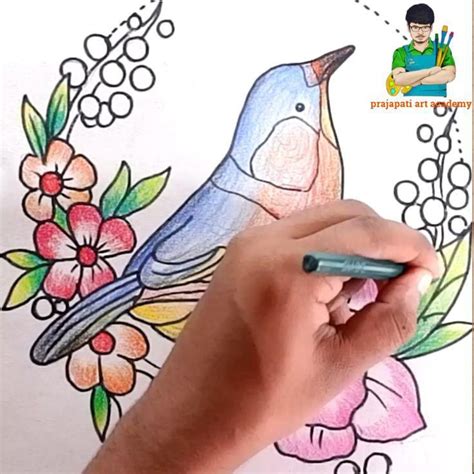 how to draw a beautiful bird with flower step by step for beginners ...