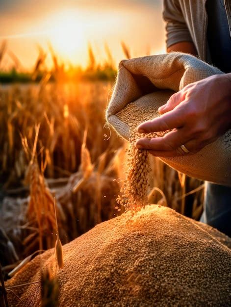 premium photo hands   farmer holding  sack  grain pouring