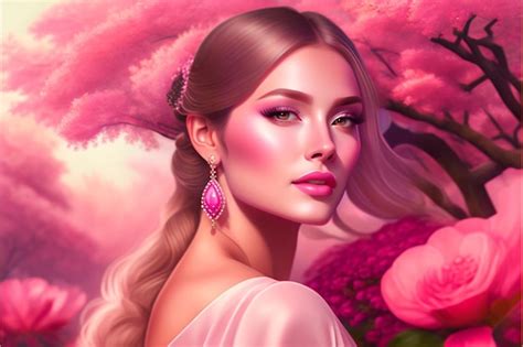 Premium Photo | A woman with a pink background and a pink background.