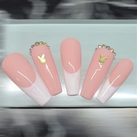 French Nails Playboy Bunny Nude Nails Press on Nails Glue on Nails - Etsy