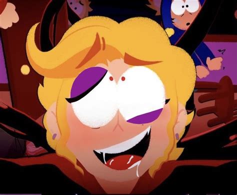 an animated image of a blonde woman with purple eyes and yellow hair, smiling at the camera