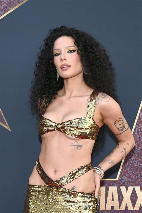 Halsey Wore A Reverse Whale Tail & Sequin Bra Top On The Red Carpet
