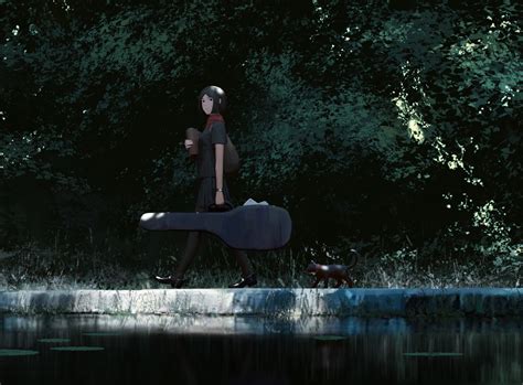 #1193961 pantyhose, brown eyes, hi_mi_tsu_, reflection, water, anime