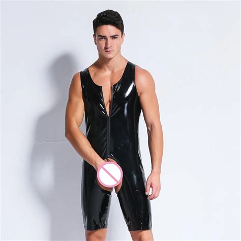 Hot Sexy Mens Lingerie Latex Stretch Leather Bodysuit Leotard Jumpsuit ...