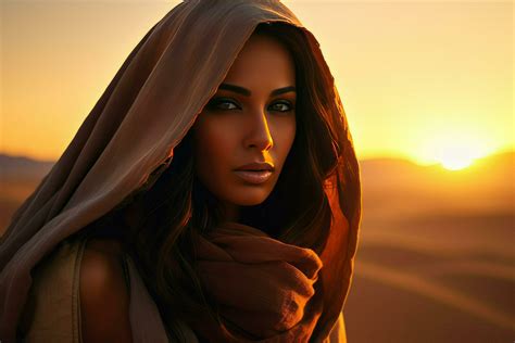 AI generated Portrait of a young Arabic woman in a hijab in the desert