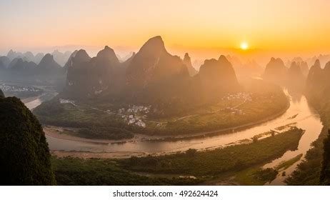 Panorama Sunrise Landscape Guilin Li River Stock Photo 492624424 ...