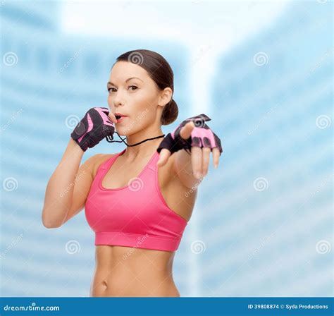 Asian Personal Trainer with Whistle Stock Photo - Image of outdoors