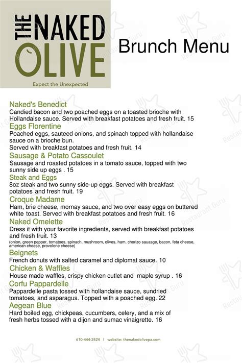 Menu at The Naked Olive restaurant, Kennett Square