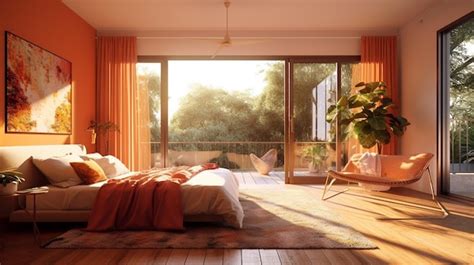 Premium Photo | A bedroom with a balcony and a large window with a view ...