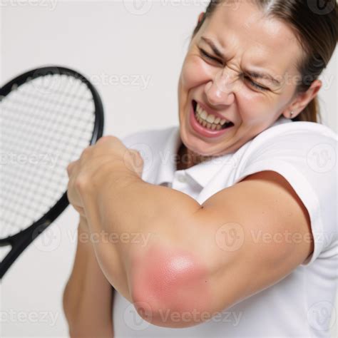 A tennis player grimaces while struggling to hold a tennis racket due