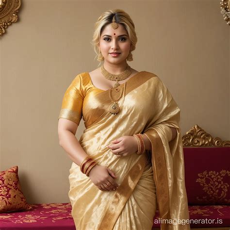 Voluptuous American Mature Woman in Traditional Bengali Banarasi Saree