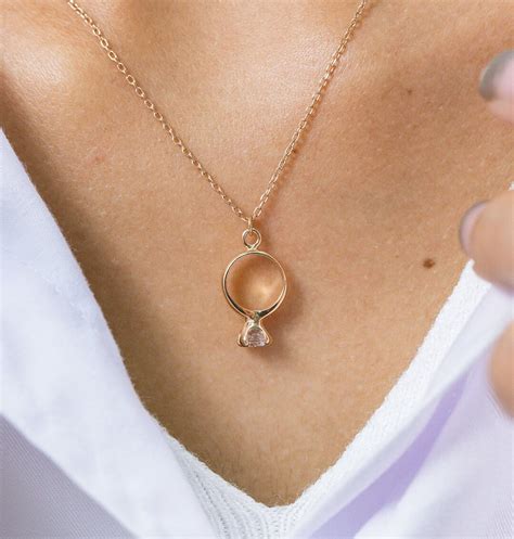 engagement ring necklace  solid gold diamond ring necklace diamond