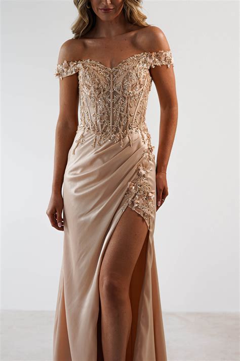 Khacy Embellished Gown | Champagne/Gold - Oh Hello Clothing