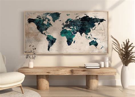 Modern World Map Poster Large Wall Art Contemporary Home Decor Office Decoration Stylish World ...