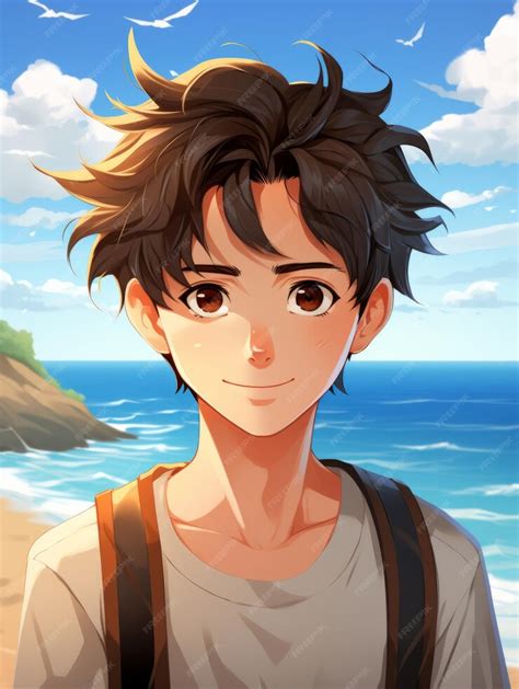 Premium AI Image | anime boy on the beach with a backpack