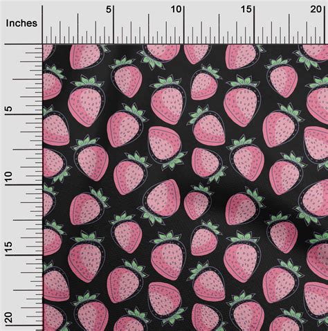 oneOone Silk Tabby Black Fabric Strawberry Fruit Diy Clothing Quilting