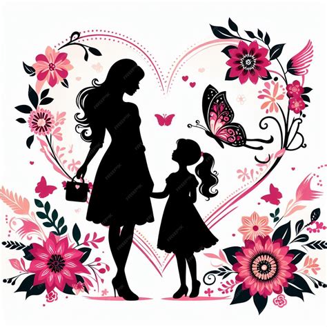 Una silueta de una madre e hija con un corazón que dice que te quiero