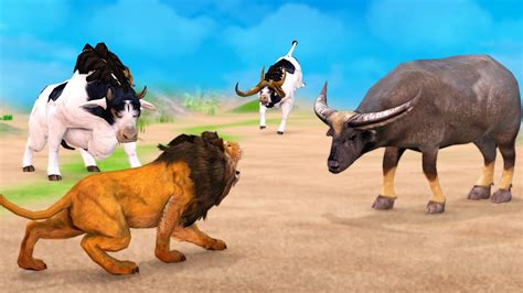 Giant bulls vs Lion | Cartoon Cow Sad Story | The Battle Protects The ...