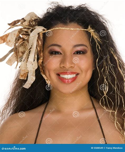 Young Woman in Tahitian Outfit Stock Image - Image of joyful, closeup