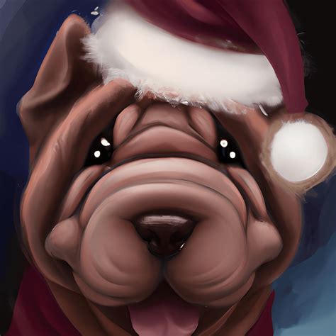 Cute and Adorable Cartoon Fluffy Shar Pei with Santa Hat · Creative Fabrica