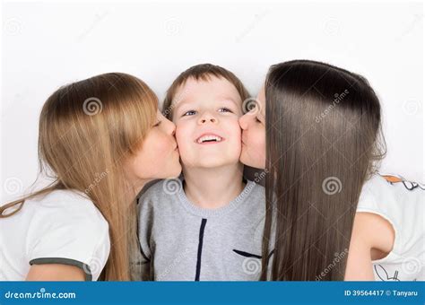 Two Girls Kissing Handsome Young Boy Royalty-Free Stock Photography ...