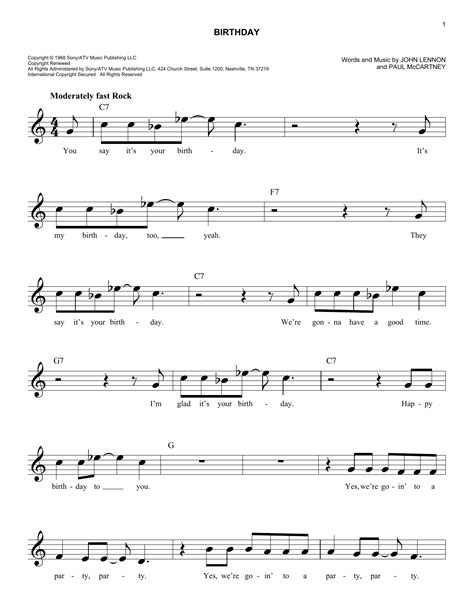Birthday by The Beatles Sheet Music for Easy Lead Sheet / Fake Book at