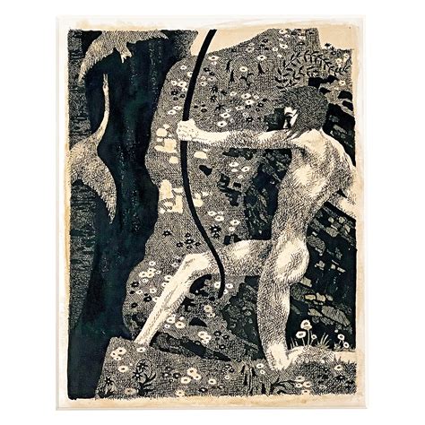 "Nude Male with Hand to Chest, " Drawing by Raoul du Bois For Sale at
