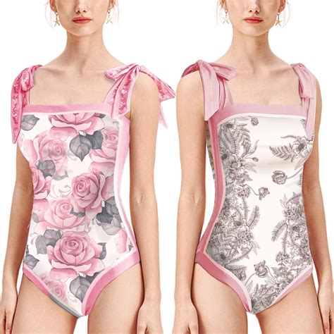 WREWING Women Reversible One Piece Swimsuits, Tie Shoulder Monokini