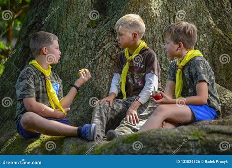 Czech Boy and Girl Scouts during Their Summer Camp. Czech Scouts ...