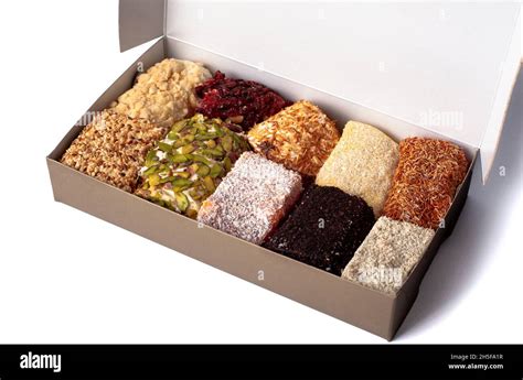 Turkish delight. Set of assorted Turkish delights with various flavors cream-filled in gift ...