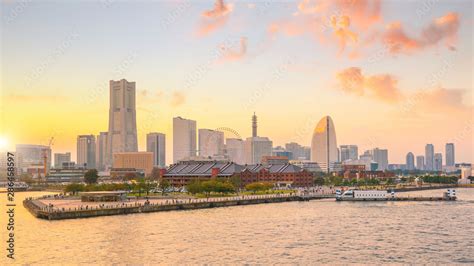 Yokohama city skyline at sunset Stock Photo | Adobe Stock