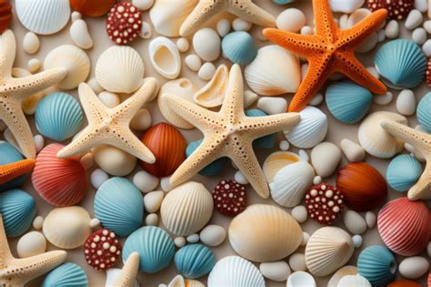 Colorful starfish and seashells background | Unreal Images - Free AI ...