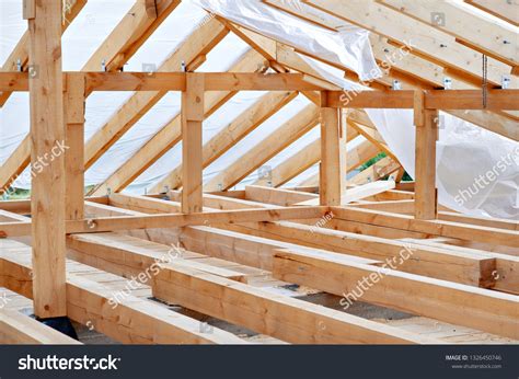 Construction Details Framing Installing Roof Truss Stock Photo ...