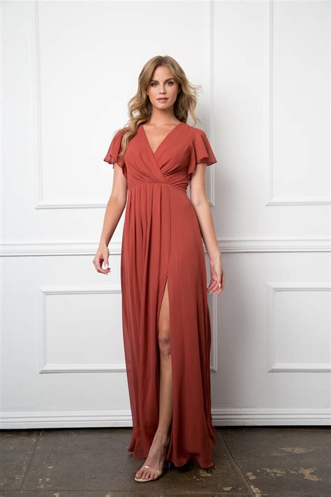 Burgundy Long Short Sleeve Mother of the Bride Chiffon Dress - Formal