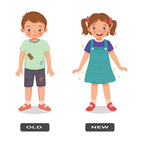 Opposite adjective antonym words old and new illustration of little