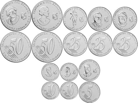 Ecuador, UNC, Coin 5 (x) 8 Pcs SET, 5 10 10 25 25 25 50 50 Centavos ...