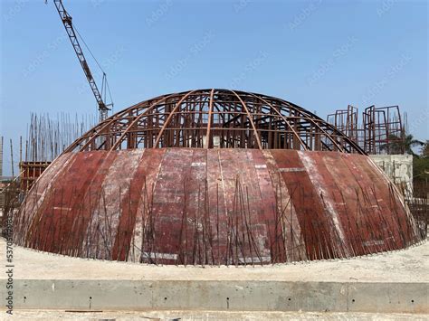 Construction RCC dome for a Hindu temple is in progress in Goa, India ...
