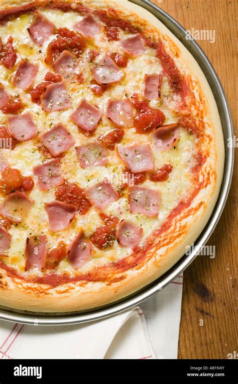 ham cheese  tomato pizza detail foodcollection stock photo alamy