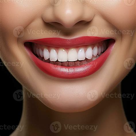 Happy young woman showing perfect smile with white straight teeth