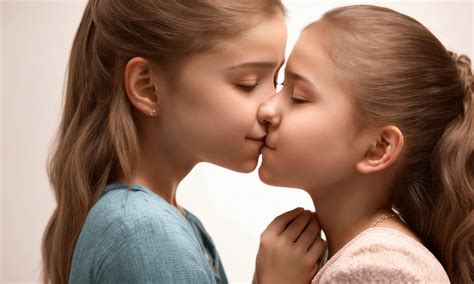 Lexica - Two 10-year-old sisters hug and kiss each other. Emotional and