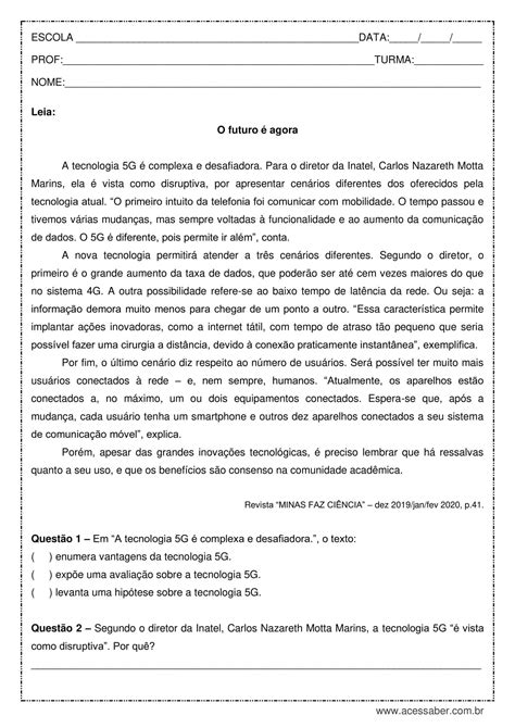 Interpretação de texto: O futuro é agora - 8º ano - Acessaber