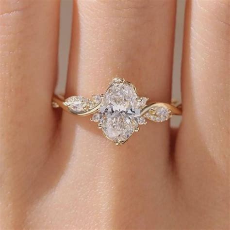 ct oval lab grown engagement solitaire  solid yellow gold ring