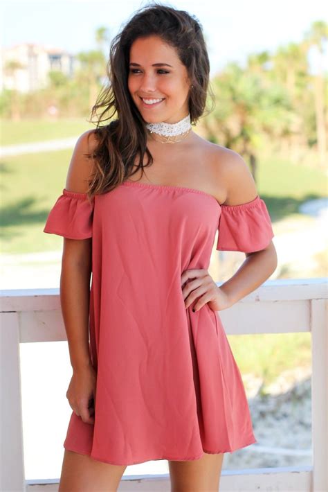 Dusty Rose Off Shoulder Short Dress