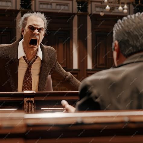 Angry man shouting at his colleague during meeting in courtroom Lawyer concept A lawyer arguing