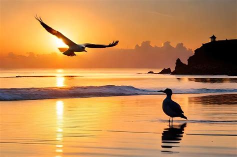 Premium AI Image | birds flying in the sunset