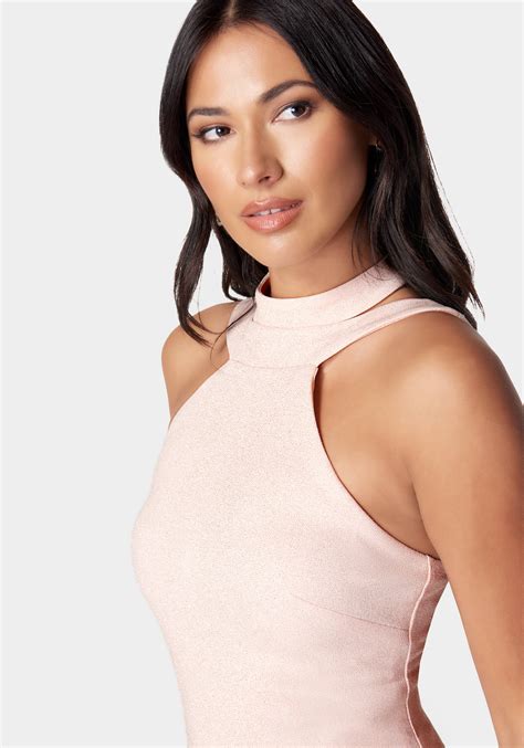 Halter Neck Shimmer Dress | bebe