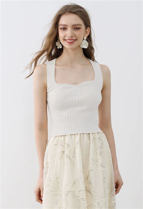 Flattering Fit Ribbed Tank Top in White - Retro, Indie and Unique Fashion