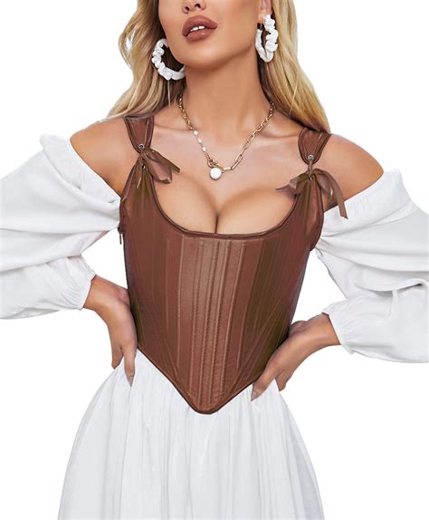 Dreay Womens Vintage Asymmetrical Hem Overbust Corset Tie Front Lace-up