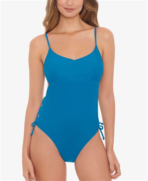 Juniors' Solid Lace-Up-Side One-Piece Swimsuit Teal Blue M - Walmart.com