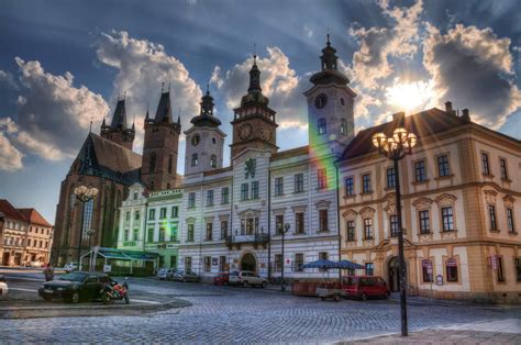 Hradec Kralove, Czech Republic, Houses, Street, Street lights, HDR, HD